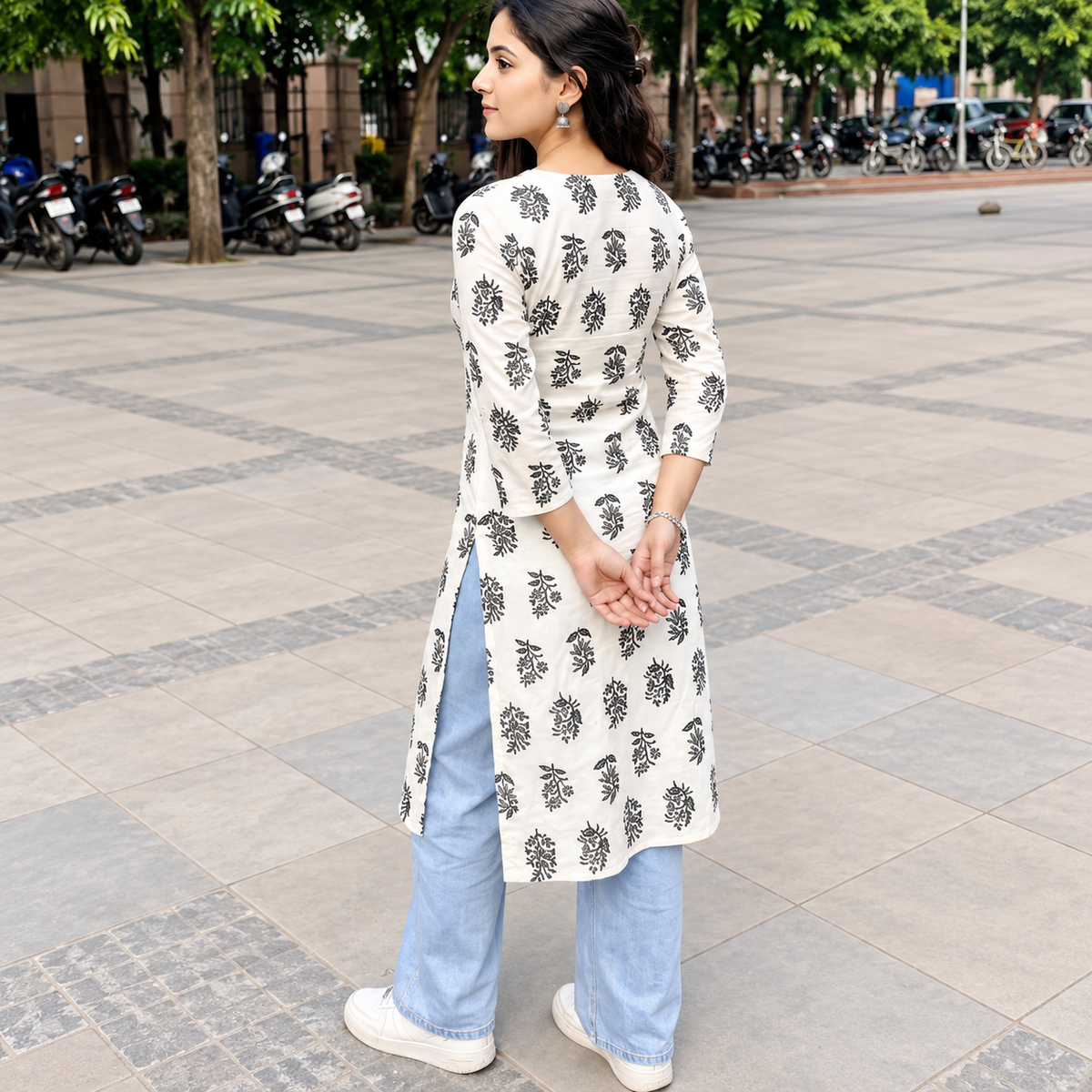 White Printed Kurti For Women