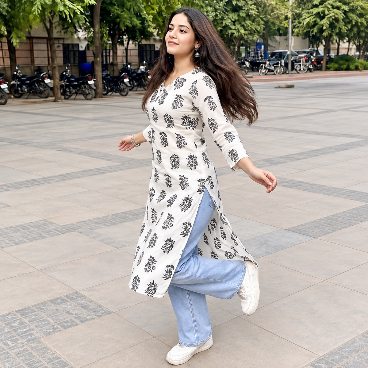 White Printed Kurti For Women