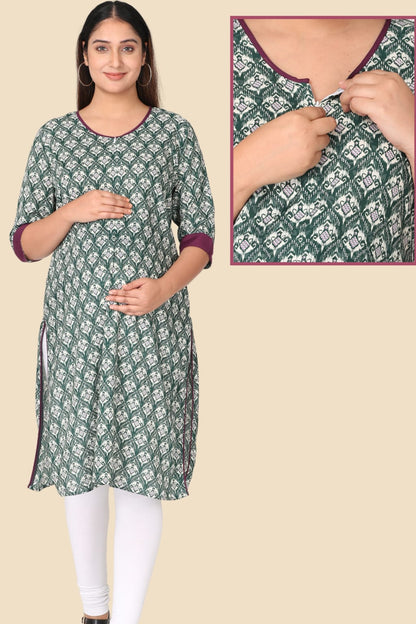 Green Printed Feeding Kurta