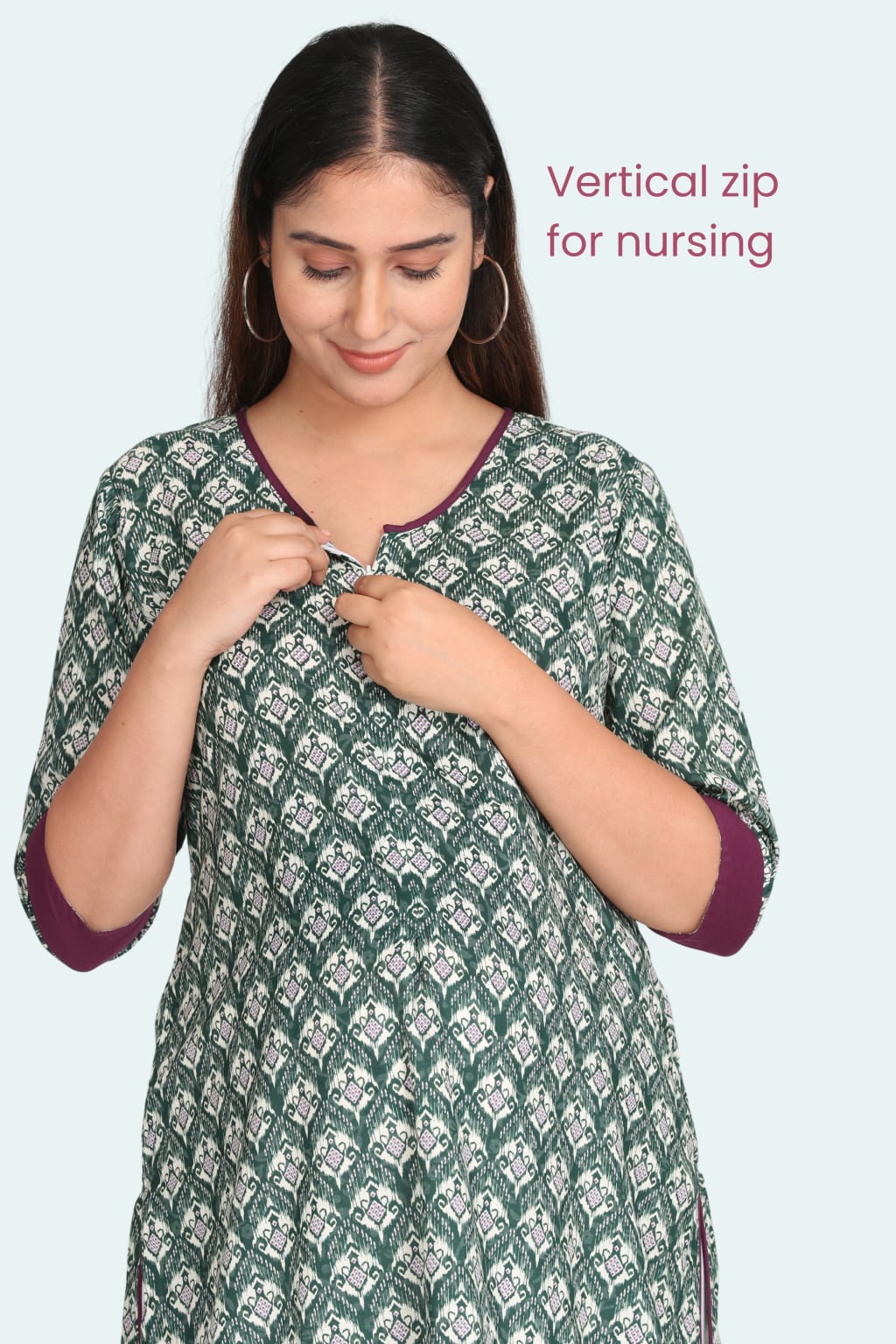 Green Printed Feeding Kurta